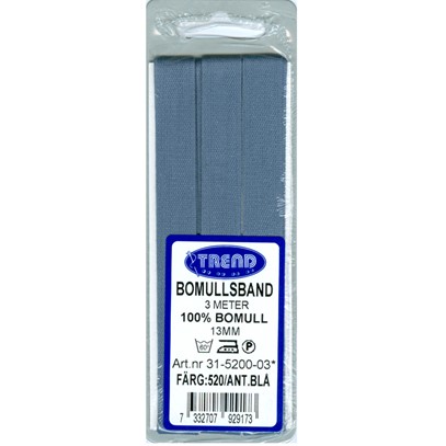 Bomullsband 13 mm Antikblå